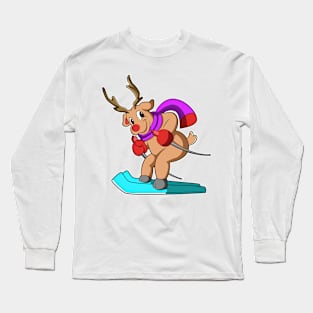 Reindeer as Skier with Skis Long Sleeve T-Shirt